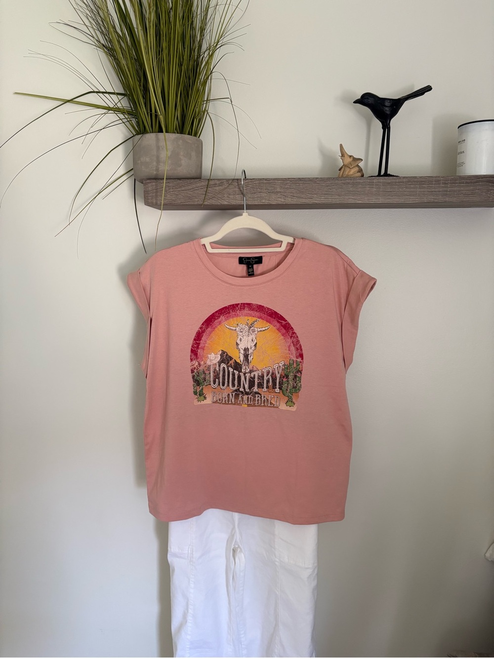 Jessica Simpson Pink Country Graphic Tee dusty pink country norm and bred nwt